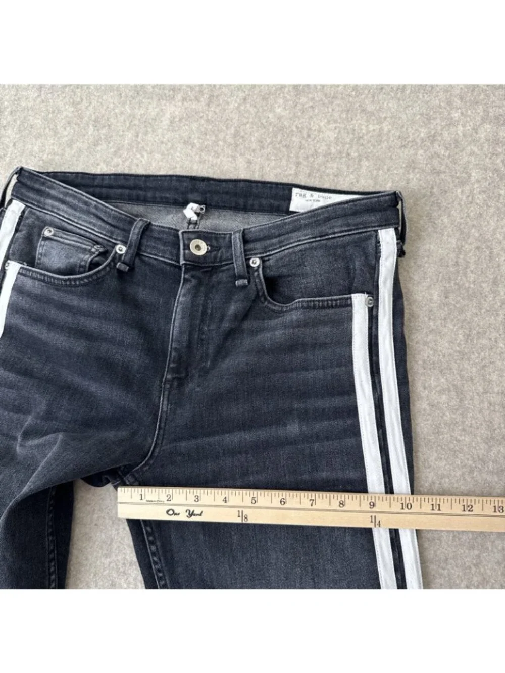Rag‎ Bone Cate Flare Jeans Womens 29 Charcoal Stripe Mid Rise Ankle Cropped Raw